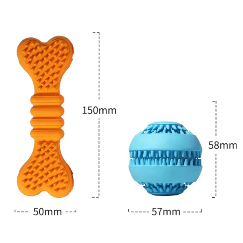 Big Save! Dog Toy Combo – Ball + Bone for Chewing, Cleaning & Treat Fun