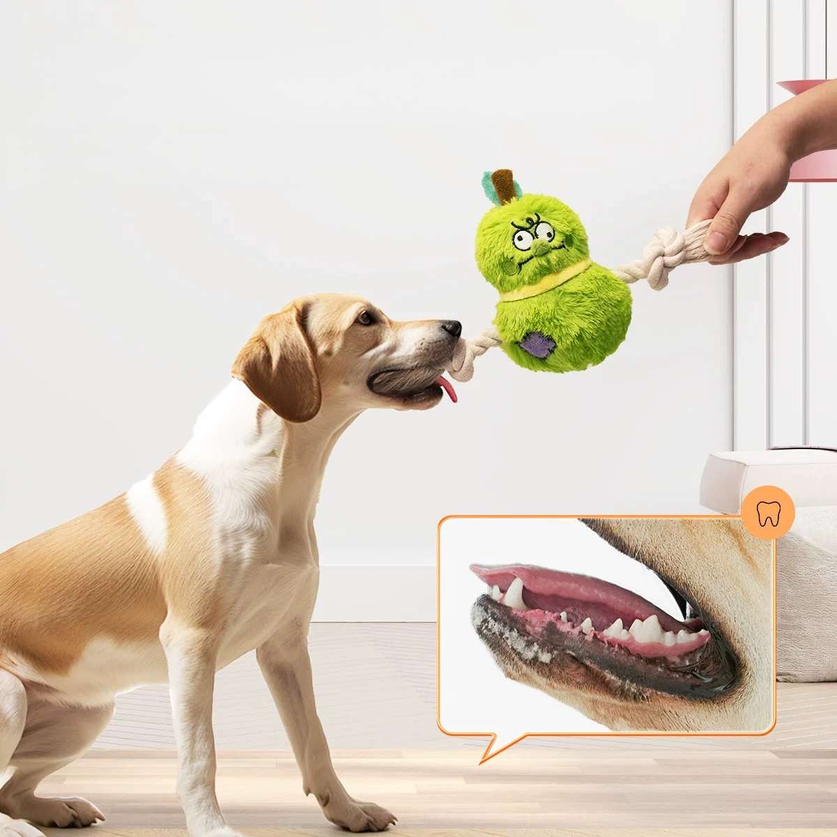 Pear-Shaped Plush Dog Toy with Squeaker & Rope – Soft, Chewy, and Irresistibly Cute