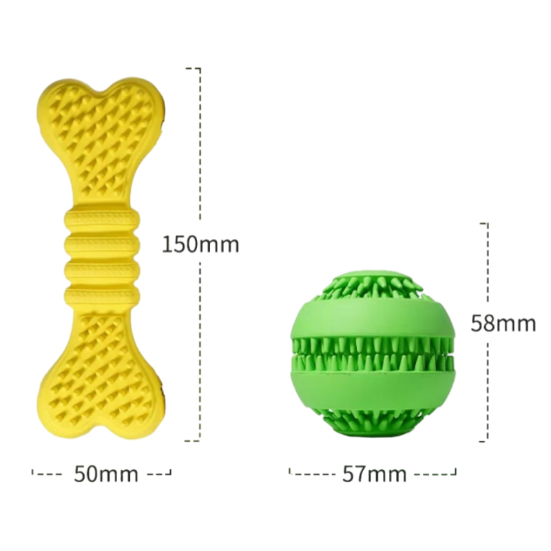 Big Save! Dog Toy Combo – Ball + Bone for Chewing, Cleaning & Treat Fun