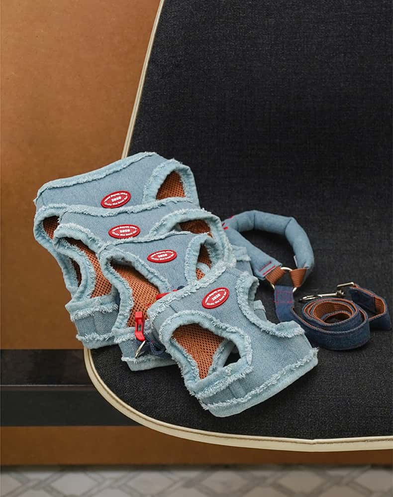 Denim Dog Harness & Leash Set
