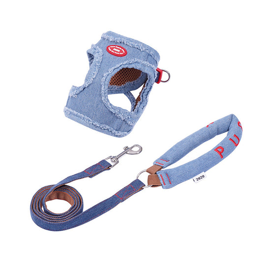Denim Dog Harness & Leash Set